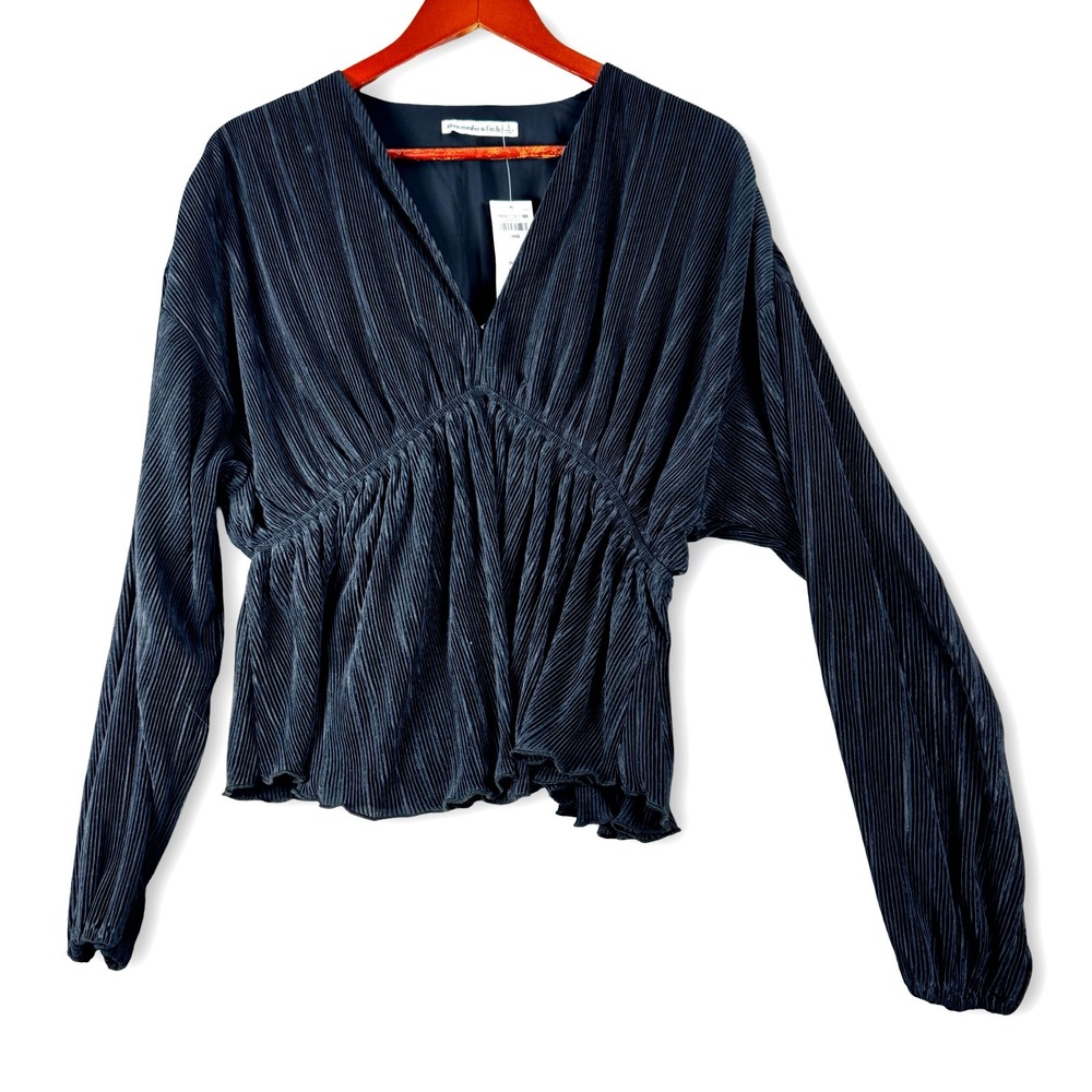 Nwt New Abercrombie & Fitch Womens Black Pleated Long Shirt Shirt Top Sz L Large